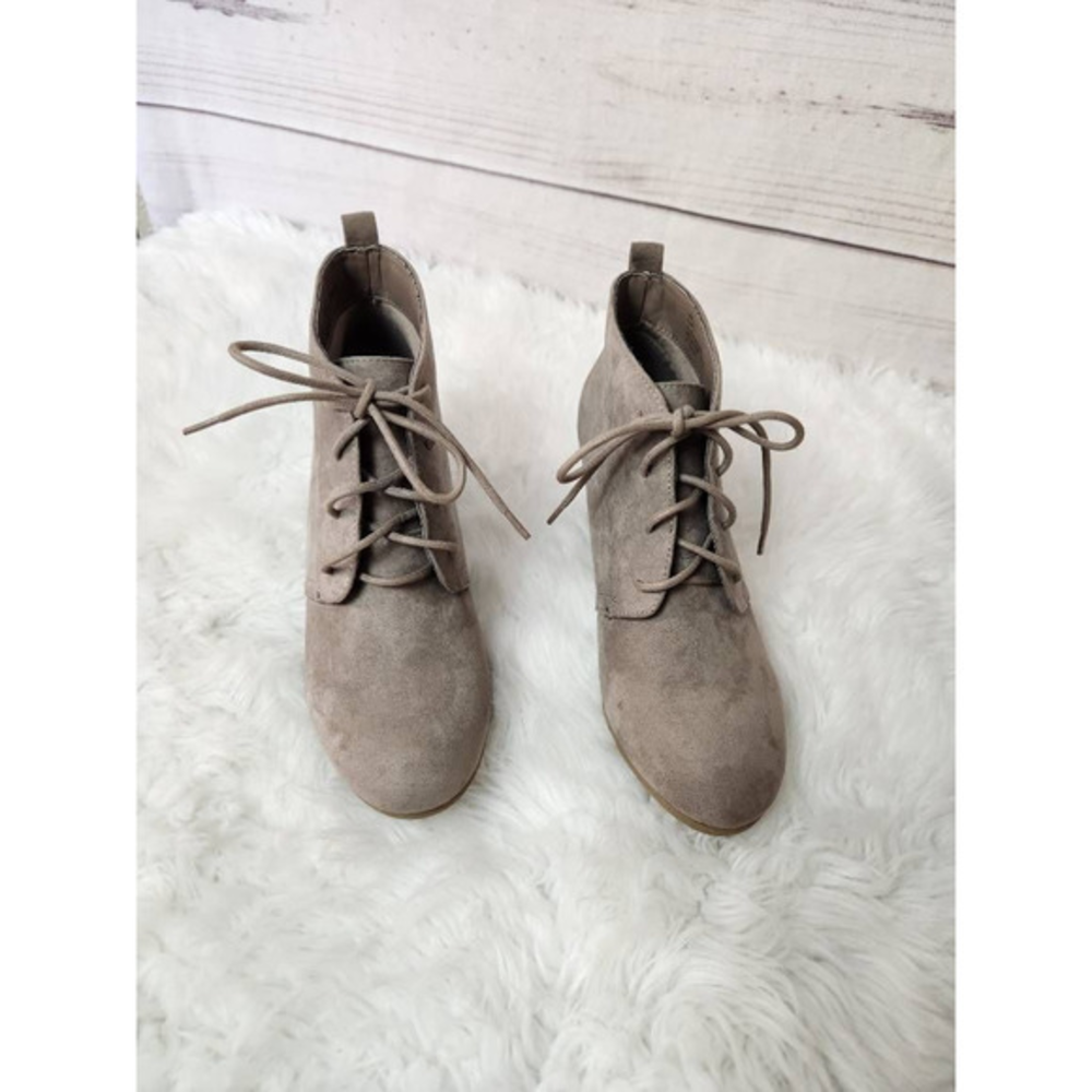 New Directions Womens Camden Wedge Booties Brown Pull Tab Ankle Lace Up 8.5 M‎